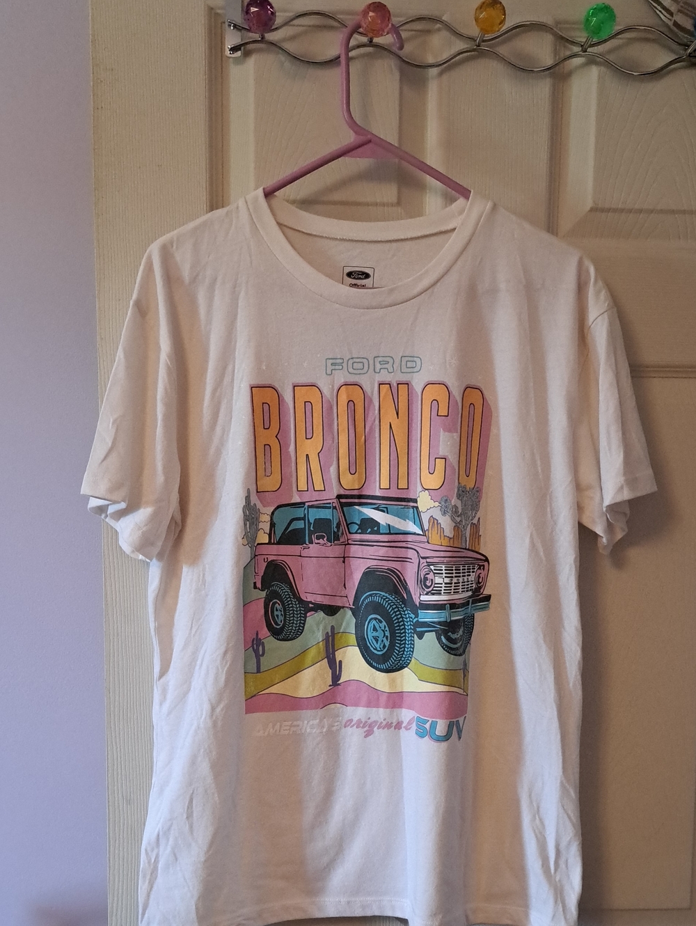 Ford White Tee with Pink Bronco Graphic